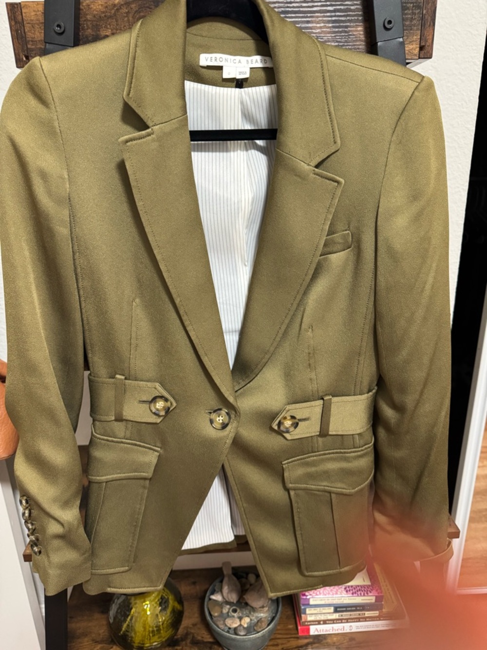 Veronica Beard Olive Utility-Style Tailored Blazer EUC